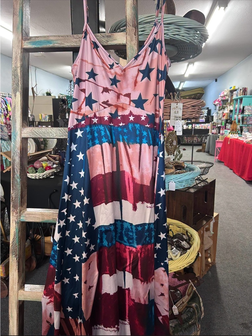 Womens Star & Stripe Maxi Dress - Pink, Navy & Red